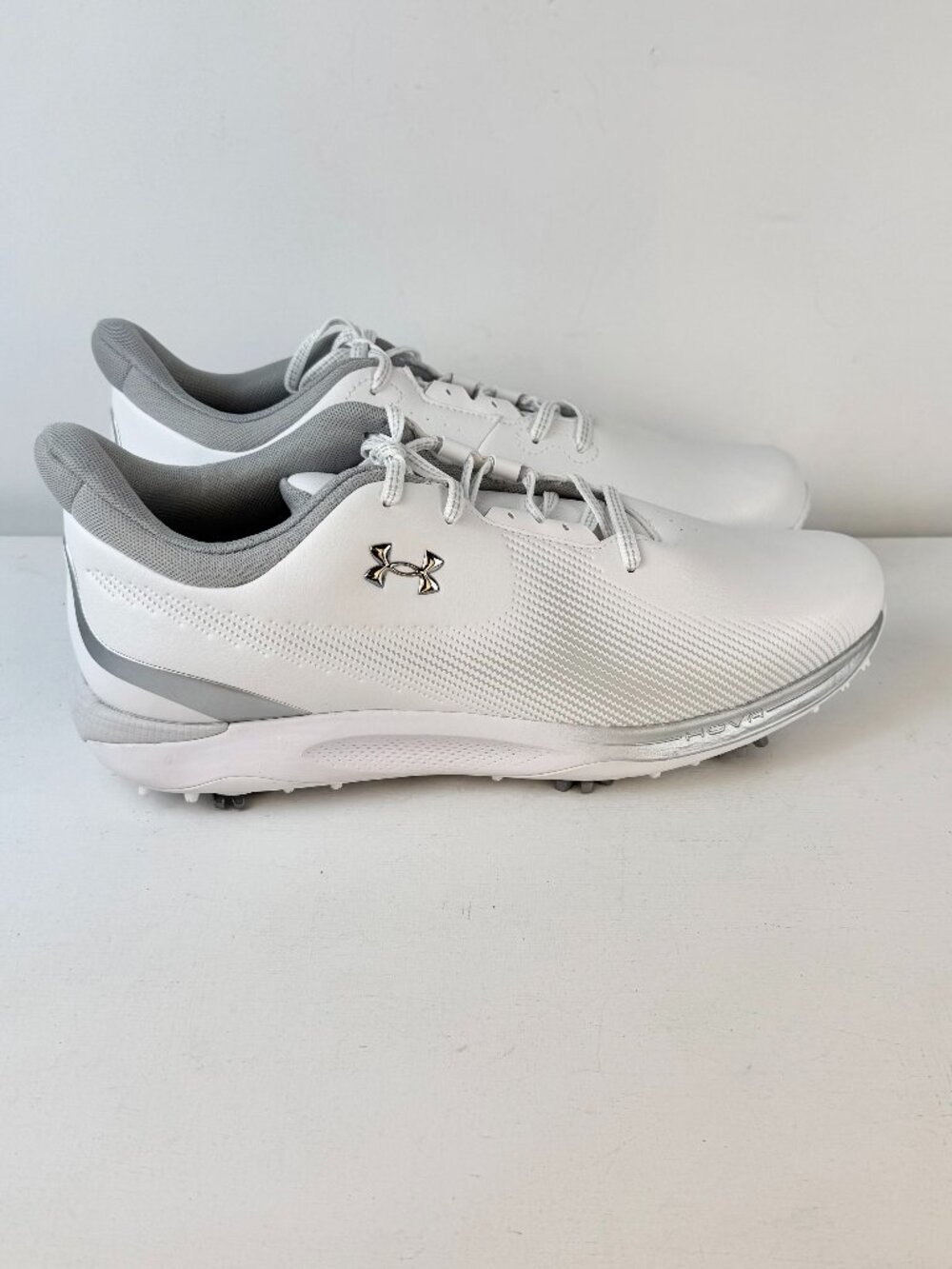 Men's 11.5 - Under Armour Drive Fade White Metallic Silver Golf Shoes